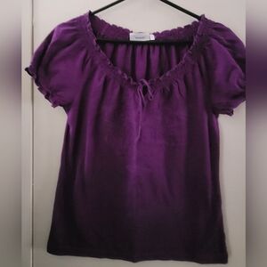 Yessica Purple Cotton Peasant Blouse | Size S (Fits S–M) | Soft Short Sleeves